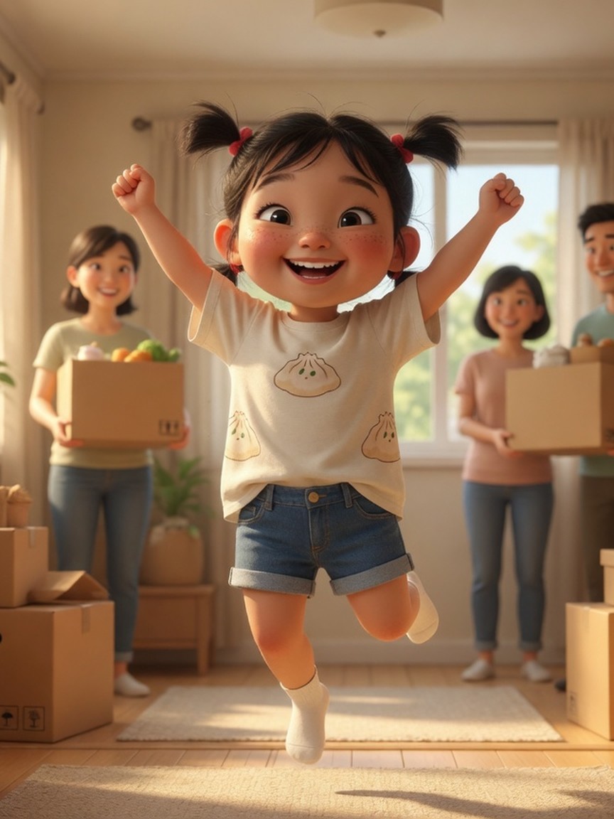 新住户：亚裔家庭搬进来，小姑娘高兴得跳起来